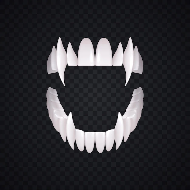 Free Vector | Vampire teeth realistic composition with isolated image of white predators teeth with fangs on transparent background vector illustration