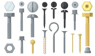 Free Vector | Variety of bolts and screws flat set