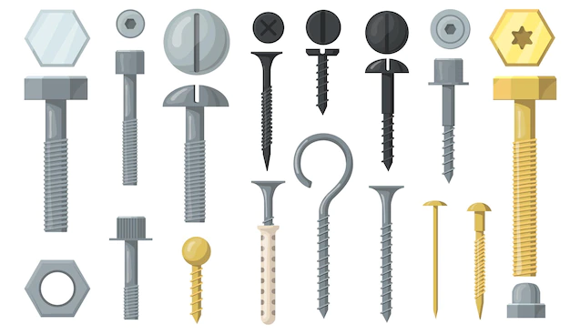 Free Vector | Variety of bolts and screws flat set