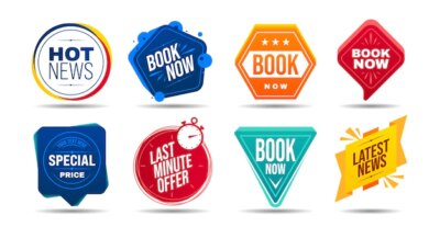 Free Vector | Various badges set for hot news special price last offer book now isolated on white background realistic vector illustration