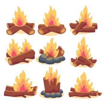 Free Vector | Vector cartoon style set of game camp fire sprites for animation game user interface gui element for video games computer or web design