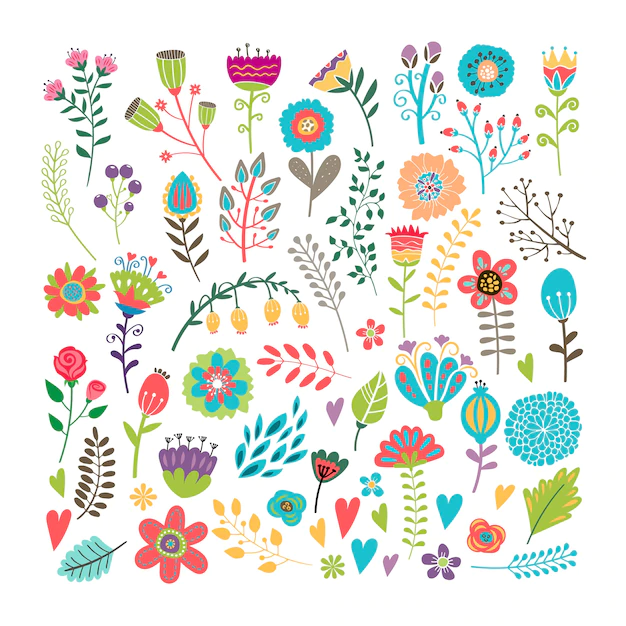 Free Vector | Vector hand drawn vintage floral elements