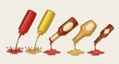 Free Vector | Vector illustration of an engraving style set of different sauces are poured from bottles