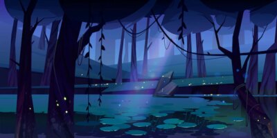 Free Vector | Vector landscape with swamp in night forest