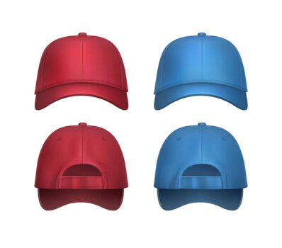 Free Vector | Vector set of realistic red, blue baseball caps side and back view isolated on white background