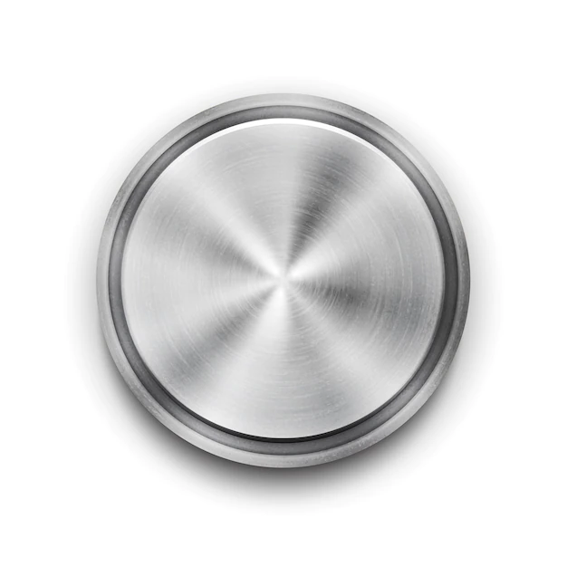 Free Vector | Vector silver circular metal textured button with a concentric circle texture pattern and metallic sheen  overhead view vector illustration
