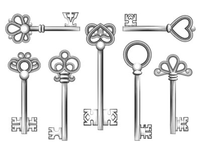 Free Vector | Vintage key vector set in engraving style. antique collection retro security design