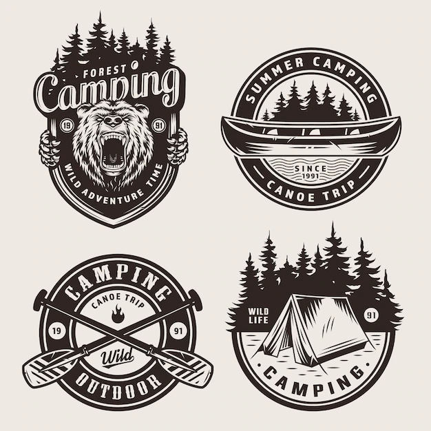 Free Vector | Vintage monochrome camping badges
