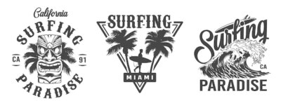 Free Vector | Vintage monochrome surfing labels set