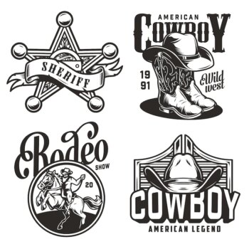 Free Vector | Vintage monochrome wild west emblems