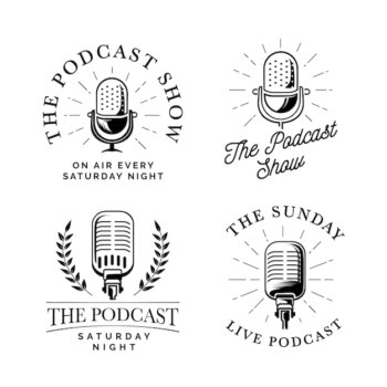 Free Vector | Vintage podcast logo collection