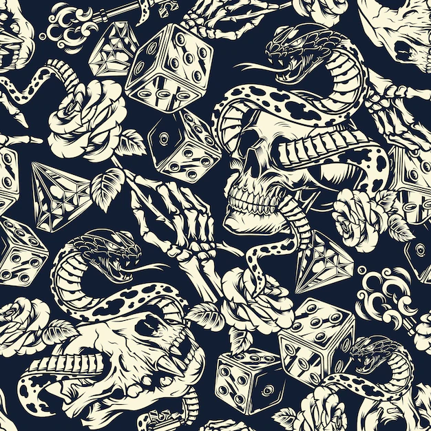 Free Vector | Vintage tattoos seamless pattern