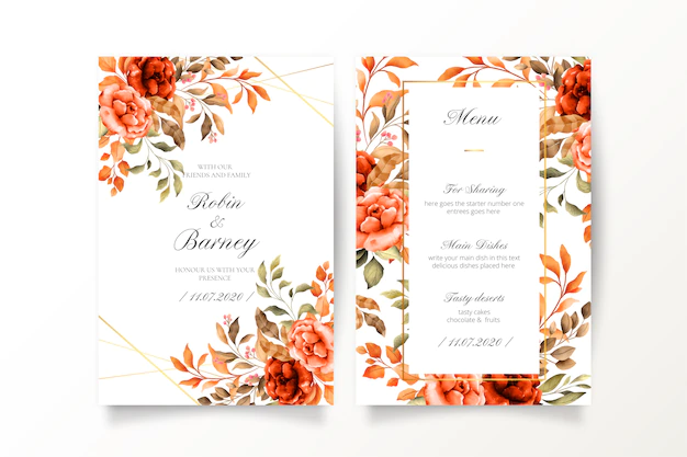 Free Vector | Vintage wedding invitation and menu template