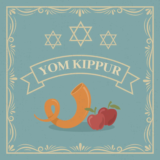 Free Vector | Vintage yom kippur with horn and apples