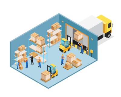 Free Vector | Warehouse inside isometric composition