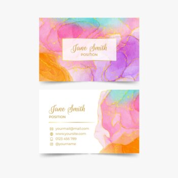 Free Vector | Watercolor alcohol ink horizontal business card template