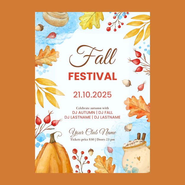 Free Vector | Watercolor autumn celebration vertical poster template