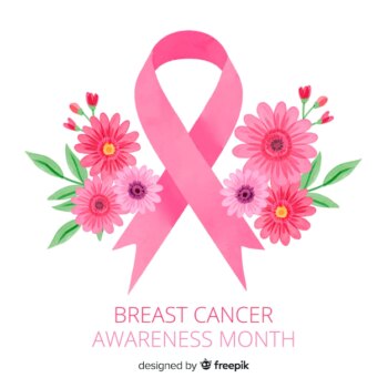 Free Vector | Watercolor breast cancer awareness ribbon with flowers