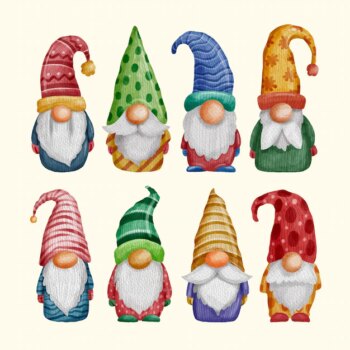 Free Vector | Watercolor christmas gnomes collection
