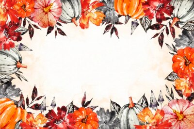Free Vector | Watercolor halloween background with pumpkins and flowers
