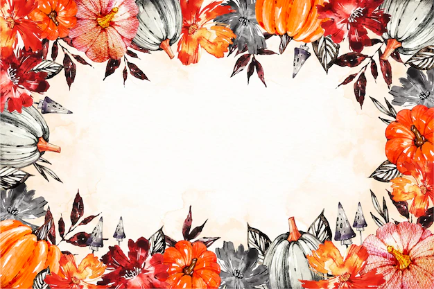 Free Vector | Watercolor halloween background with pumpkins and flowers