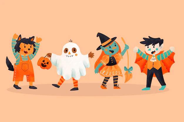 Free Vector | Watercolor halloween kid collection