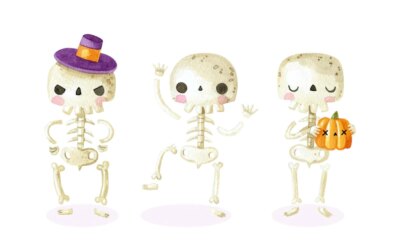 Free Vector | Watercolor halloween skeletons collection