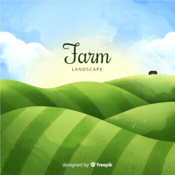 Free Vector | Watercolor lanscape background with farm