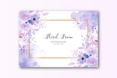Free Vector | Watercolor purple floral background with golden frame