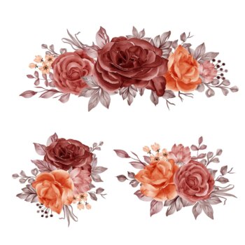 Free Vector | Watercolor set of flower arrangement with autumn fall rose and leaf
