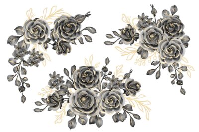 Free Vector | Watercolor set of flower arrangement with rose black gold