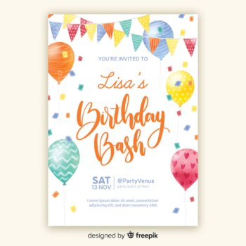 Free Vector | Watercolor style birthday invitation template