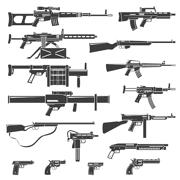 Free Vector | Weapons and guns monochrome set