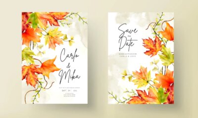 Free Vector | Wedding invitation card set with beautiful maple leaves