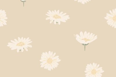 Free Vector | White daisy floral pattern vector on beige background