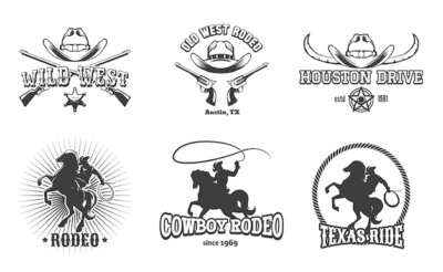 Free Vector | Wild west and rodeo labels. cowboy texas, stamp and hat, american retro design.