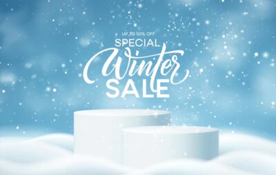 Free Vector | Winter product podium on the background of drifts, snowflakes and snow. realistic product podium for winter and christmas discount design, sale. vector illustration