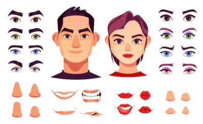 Free Vector | Woman and man face constructor elements