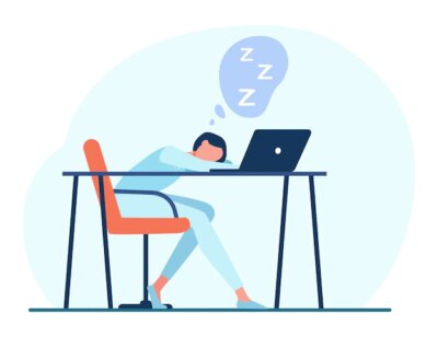 Free Vector | Woman sleeping at table with laptop. cartoon illustration