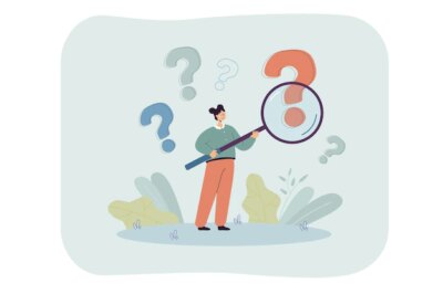 Free Vector | Woman with magnifier analyzing question marks
