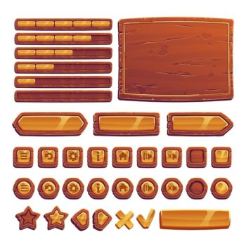 Free Vector | Wooden and gold buttons for ui game