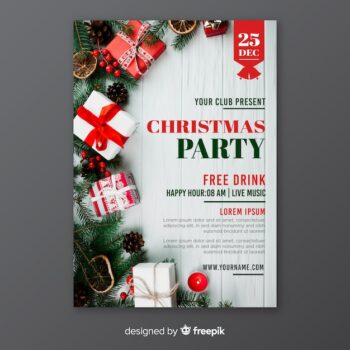 Free Vector | Christmas party poster template with photo