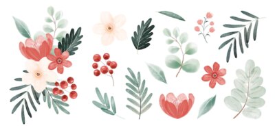 Free Vector | Watercolor christmas flower and leaves collection