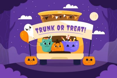 Free Vector | Hand drawn flat trunk or treat background