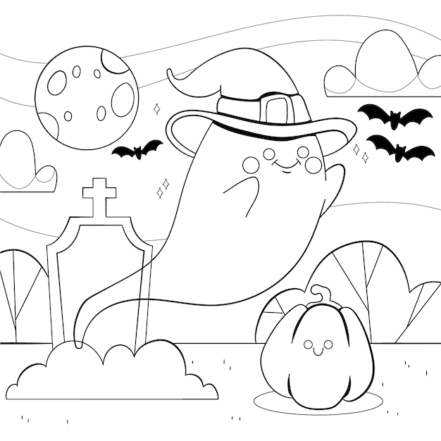 Free Vector | Hand drawn halloween coloring page illustration