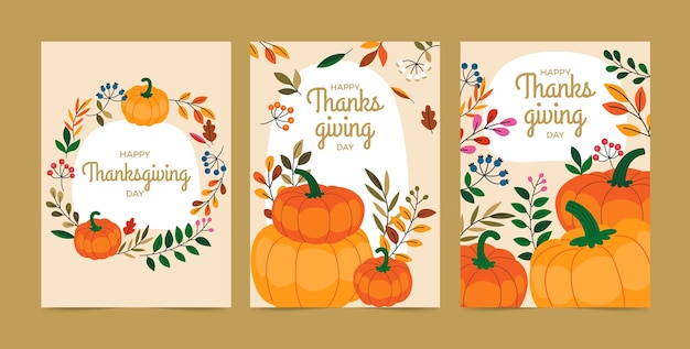 Free Vector | Flat thanksgiving celebration greeting cards collection