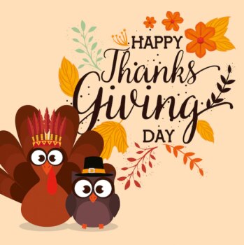 Free Vector | Thanks giving card with turkey and owl