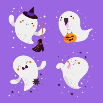 Free Vector | Hand drawn flat halloween ghosts collection