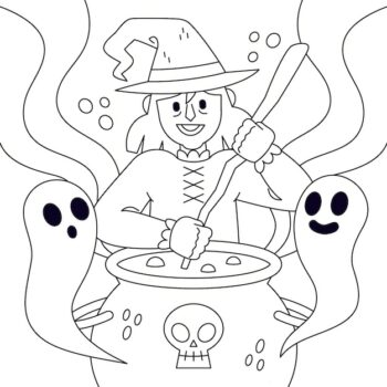 Free Vector | Flat halloween coloring page illustration