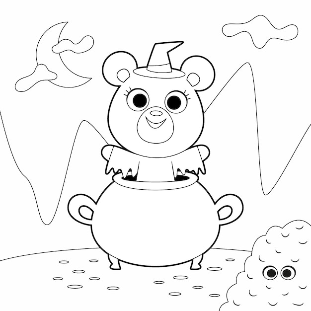 Free Vector | Flat halloween coloring page illustration